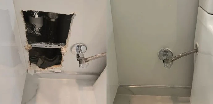 Drywall hole before and after
