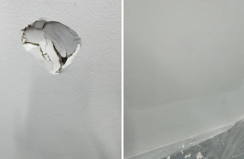 Drywall hole repair before and after